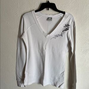 Nike Women's White Long Sleeve V-Neck Tee